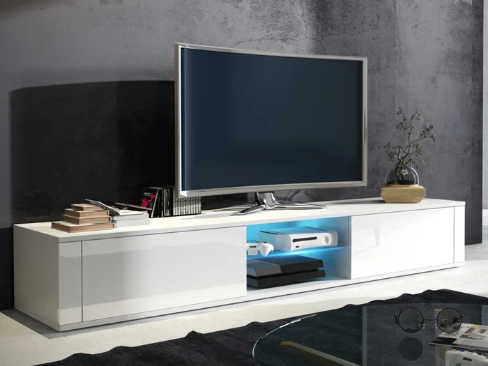 TV stolek KOLINA – bílá/bílý lesk, 5 let záruka