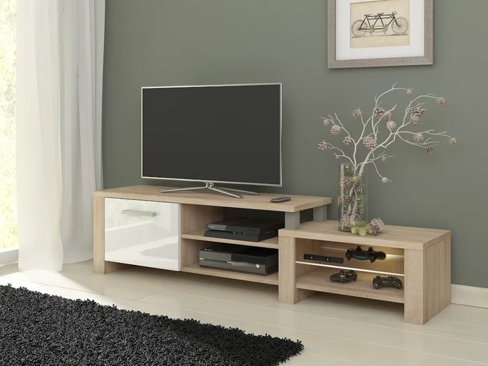 TV stolek MOLONG dub sonoma/bílý lesk
