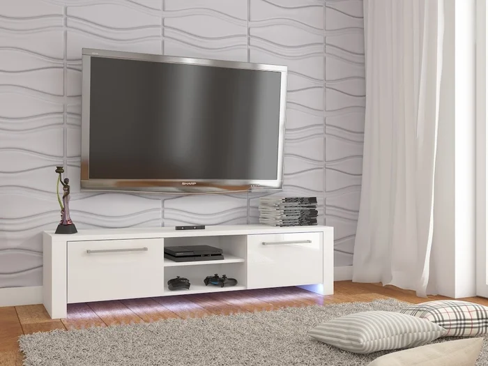 TV stolek ZARKENT 3 – bílý lesk, 5 let záruka