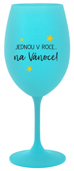 Tyrkysová sklenice na víno 350 ml s vánočním motivem