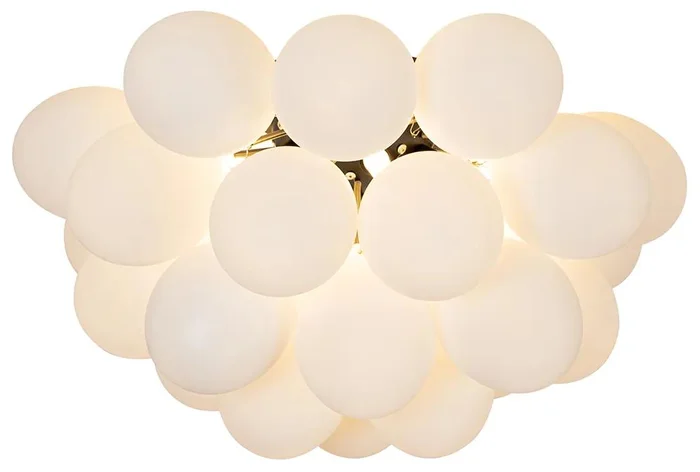 Uvas Art Deco Černé Stropní Svítidlo s Opálovým Sklem, 6 zdrojů