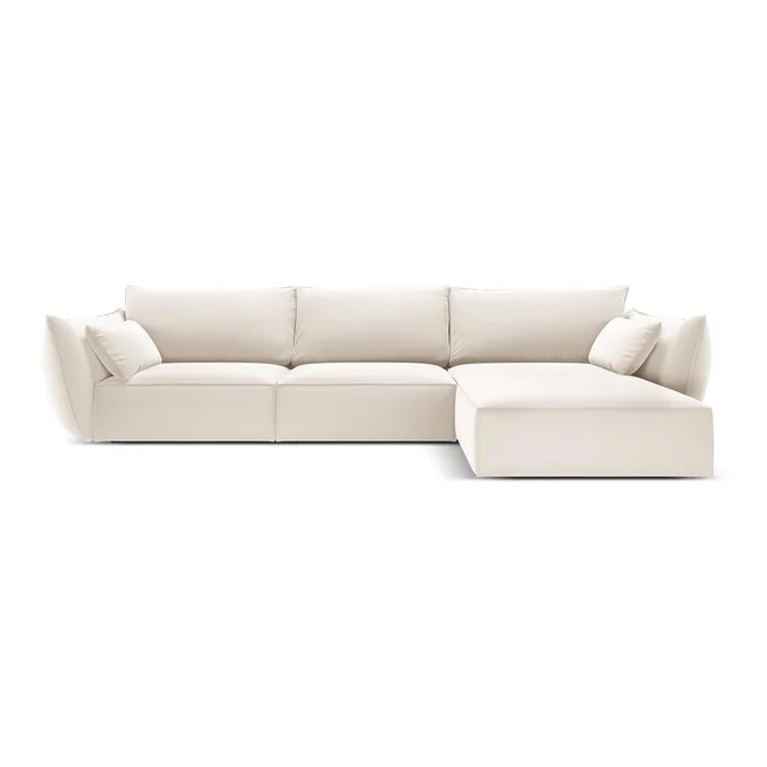 Vanda Béžová sametová rohová pohovka s lenoškou