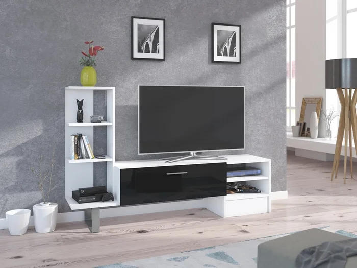 VANIMO TV stolek – bílý/černý lesk