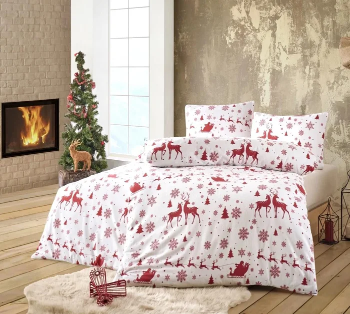 Vánoční flanelové povlečení Christmas Time červené 200x140/90x70 cm