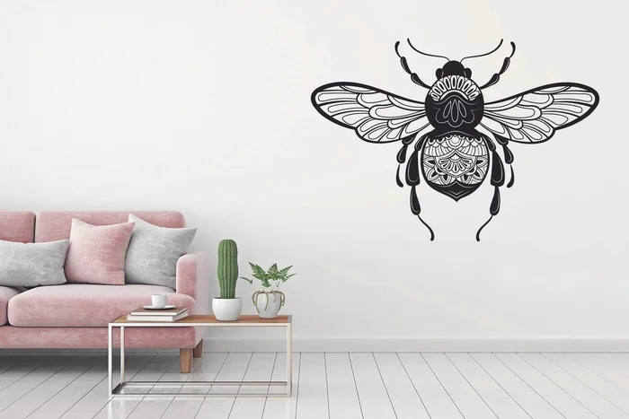 Včelí samolepka na zeď černá 60x42 cm