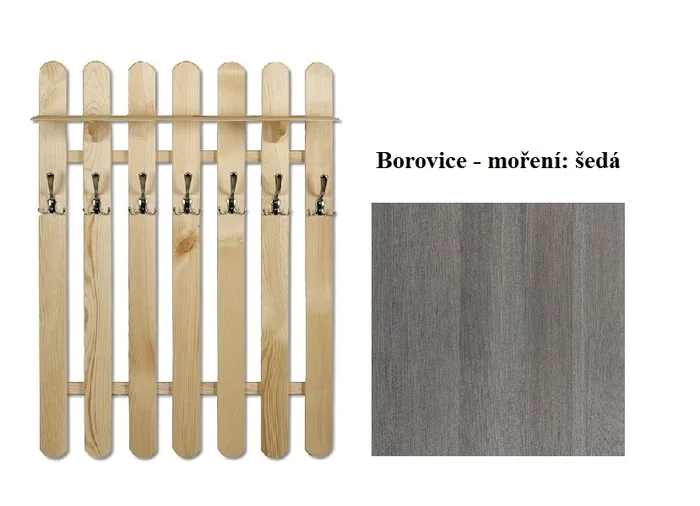 Věšák THOR z masivu borovice, šedé moření