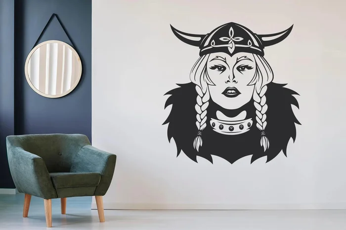 Vikingská žena samolepka na zeď 50x48 cm černá
