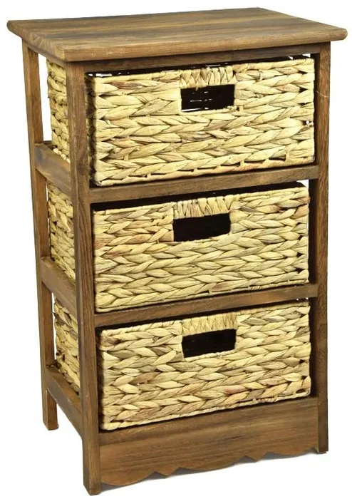 Vingo Hnědá dřevěná komoda s třemi košíky