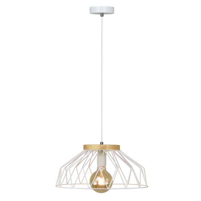 Visící lampa s dřevěnými a kovovými prvky