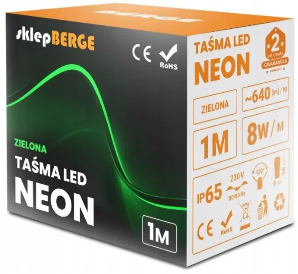 Vodotěsný LED neon pás 230V zelený 1m