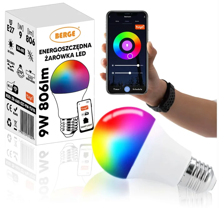 WiFi RGBW E27 LED Žárovka 9W Tuya