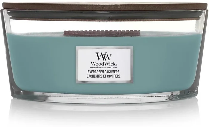 WoodWick Evergreen Cashmere vonná svíčka s dřevěným knotem 453,6 g