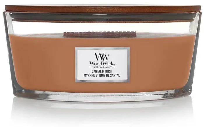 WoodWick Santal Myrrh vonná svíčka s dřevěným knotem 453,6 g