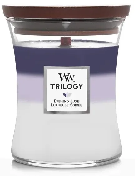 WoodWick Trilogy Evening Luxe - Dřevěná vonná svíčka 275 g