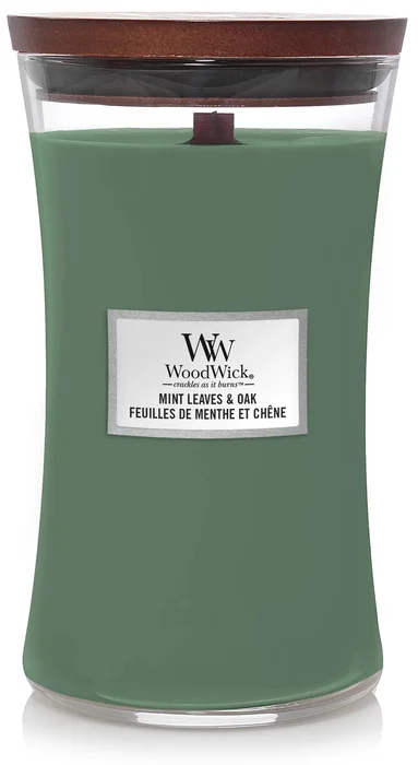 WoodWick Velká vonná svíčka Mint Leaves & Oak 609g