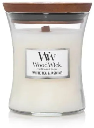 WoodWick vonná svíčka s dřevěným knotem White Tea & Jasmine 275g