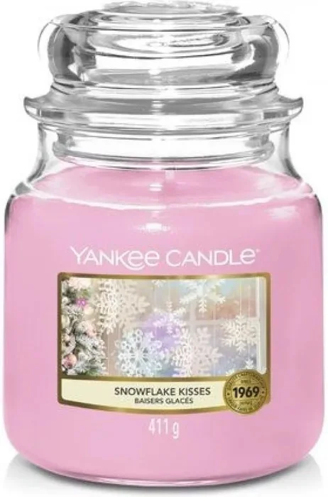 Yankee Candle Snowflake Kisses – Střední vonná svíčka ve skle 411 g