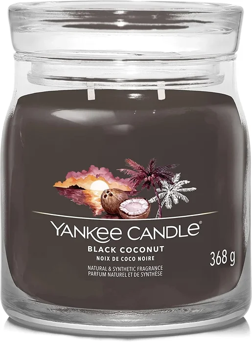 Yankee Candle Střední Skleněná Svíčka Signature - Black Coconut 368g
