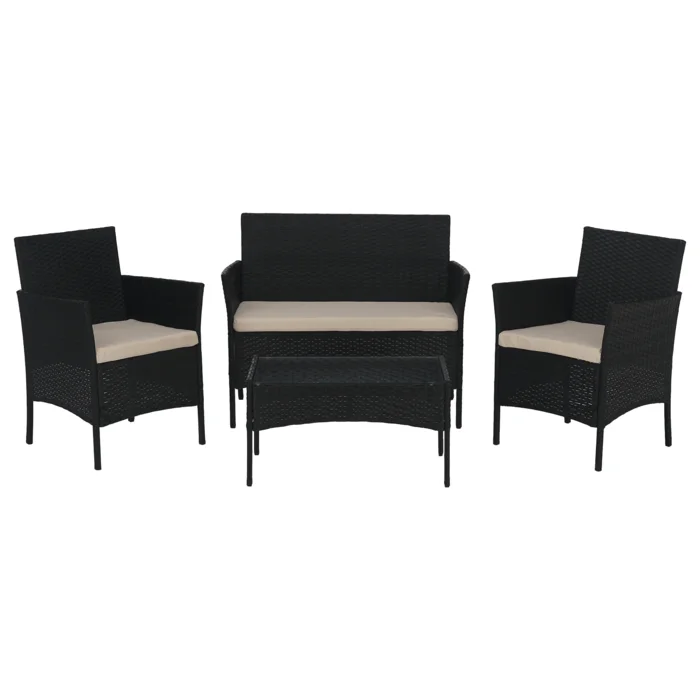Zahradní ratanový set 4 díly – černá a béžová (RATANA)