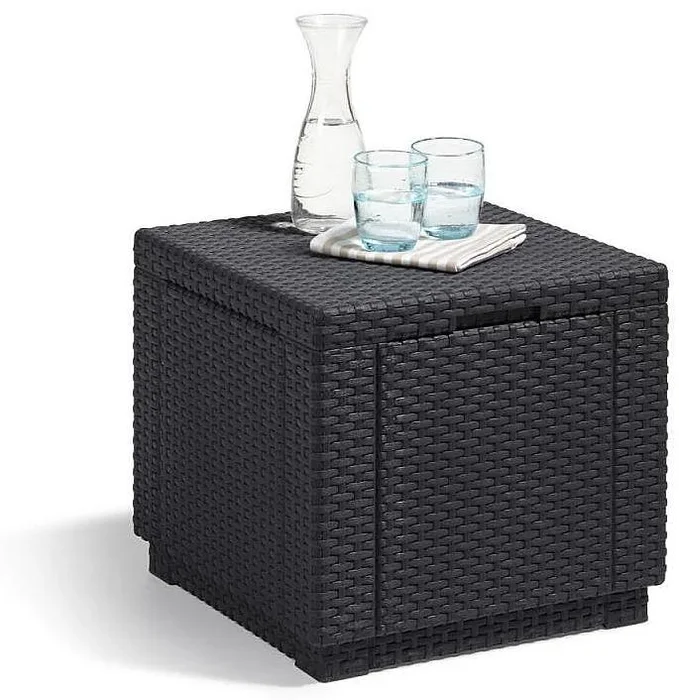 Zahradní ratanový taburet Cube s úložným prostorem antracit