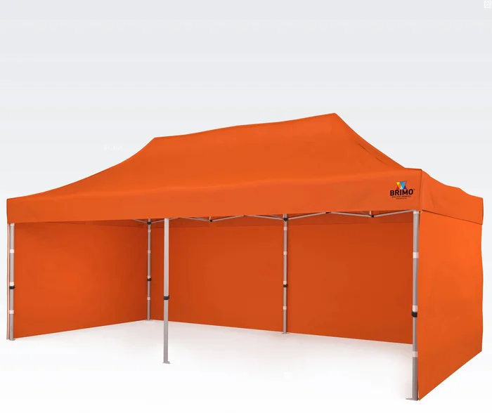 Zahradní stan BRIMO 3x6m s 3 bočními stěnami, oranžový, hliníková konstrukce