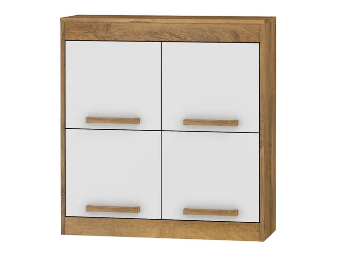 Závěsná skříňka GATTON 4D – dub burgundský/bílý lesk, 80×84×31 cm