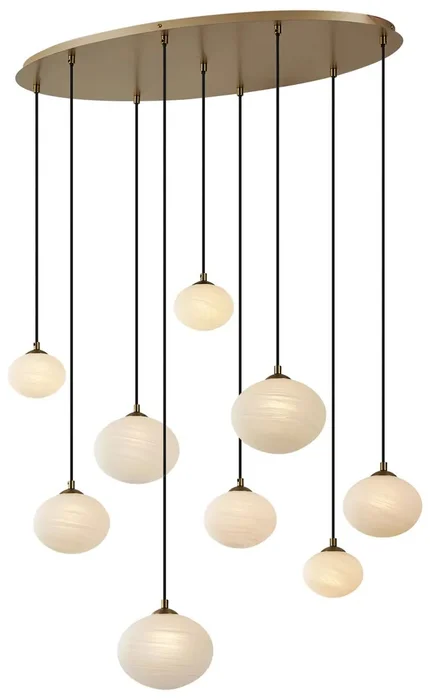Závěsné svítidlo Art Deco Zlaté s Opálovým Sklem 9-ramenné