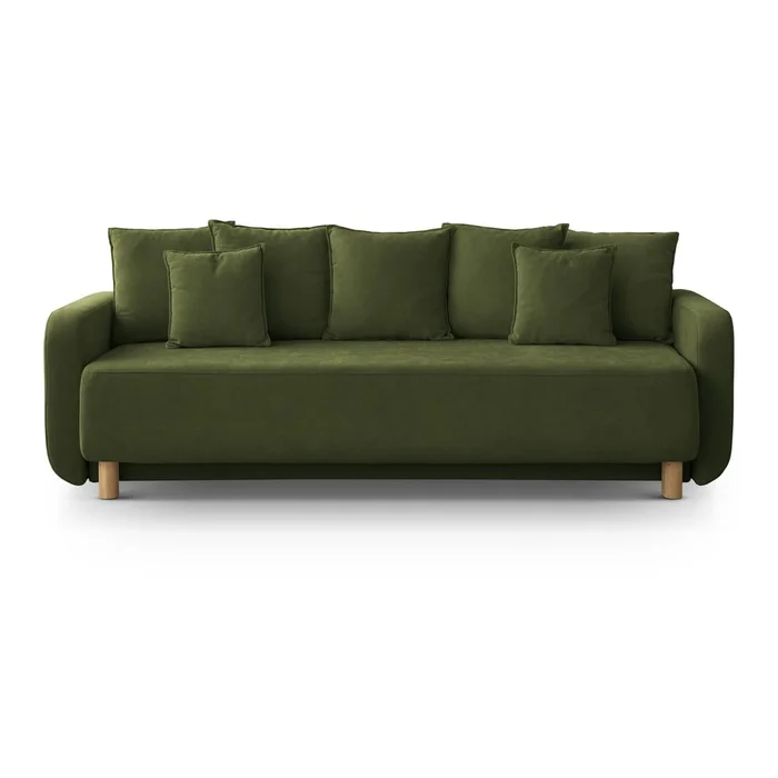 Zelená rozkládací pohovka s úložným prostorem Elen 231 cm