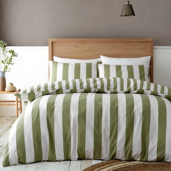 Zeleno-krémové povlečení na dvoulůžko 230x220 cm Cove Stripe