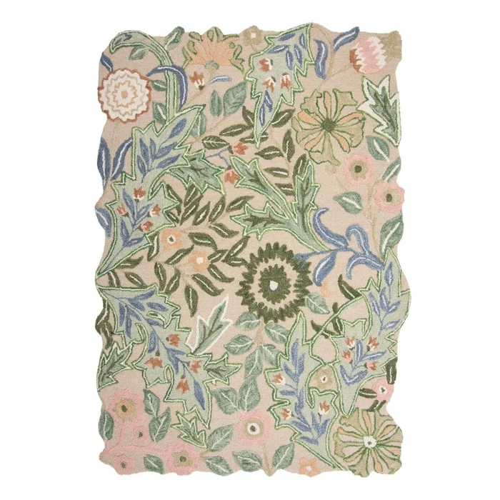 Zelený ručně tkaný vlněný koberec Bryony Shaped Floral 200x290 cm