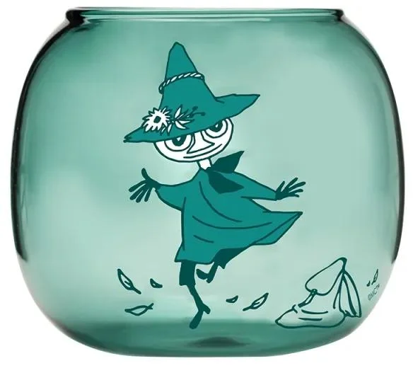 Zelený skleněný svícen Snufkin
