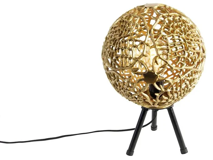 Zlatá art deco stolní lampa Maro s třemi nohami