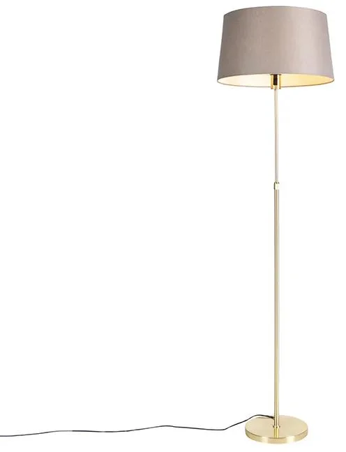 Zlatá mosazná stojací lampa s taupe stínítkem