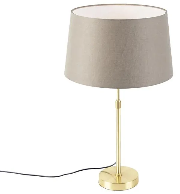 Zlatá mosazná stolní lampaa s taupe lněným stínítkem