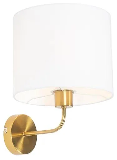 Zlatá nástěnná lampa s bílým látkovým stínidlem