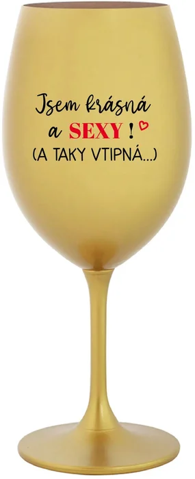 Zlatá sklenice na víno s vtipným motivem