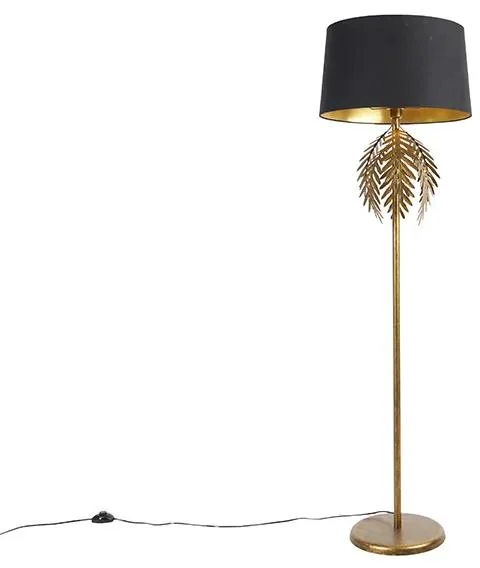 Zlatá stojací lampa s černým bavlněným stínítkem 145 cm