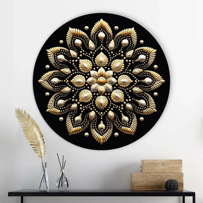 Zlatá tečkovaná mandala na stěnu