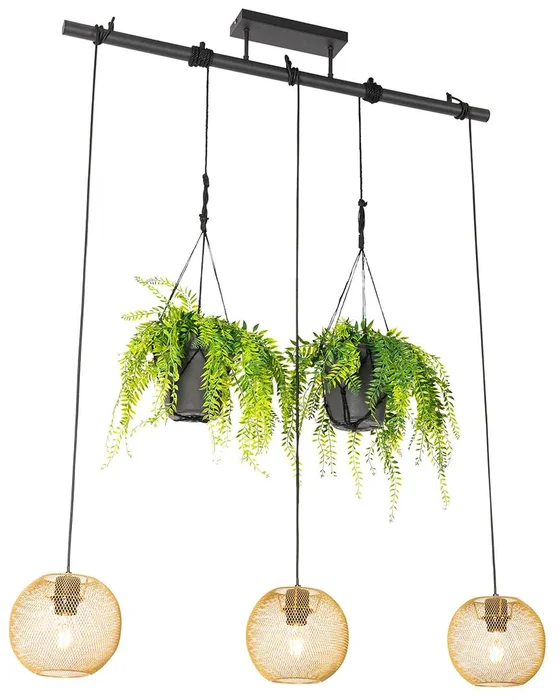 Zlaté průmyslové závěsné svítidlo Flor s možností zavěšení rostlin