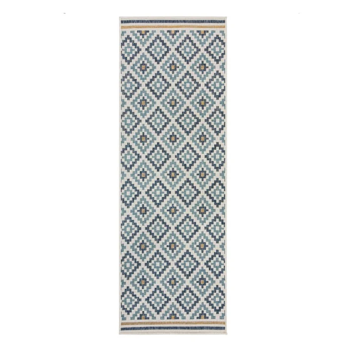 Žluto-modrý venkovní i vnitřní koberec Zia Trellis 80x230 cm
