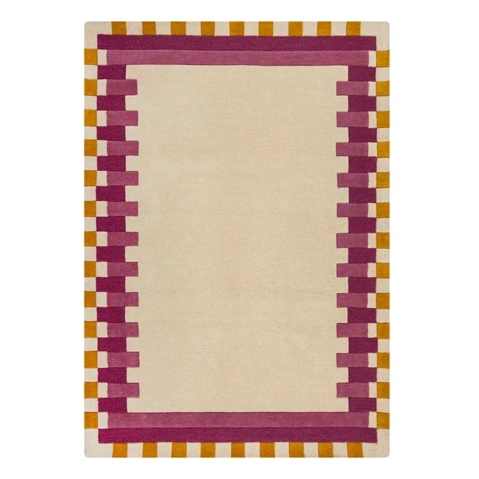 Žluto-růžový ručně tkaný vlněný koberec 200x290 cm Kai Wool Border