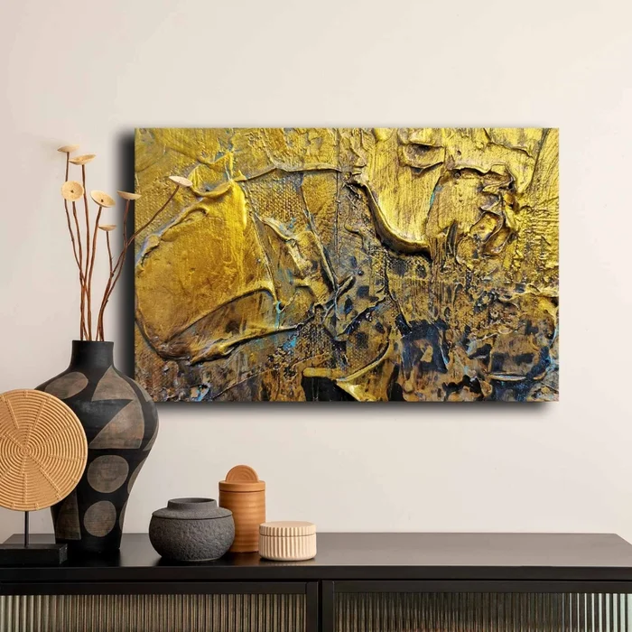 Žlutohnědá abstrakce na plátně 45 × 70 cm