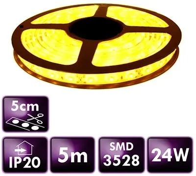 Žlutý LED pásek SMD 2835, 5m, 60 LED/m, IP20