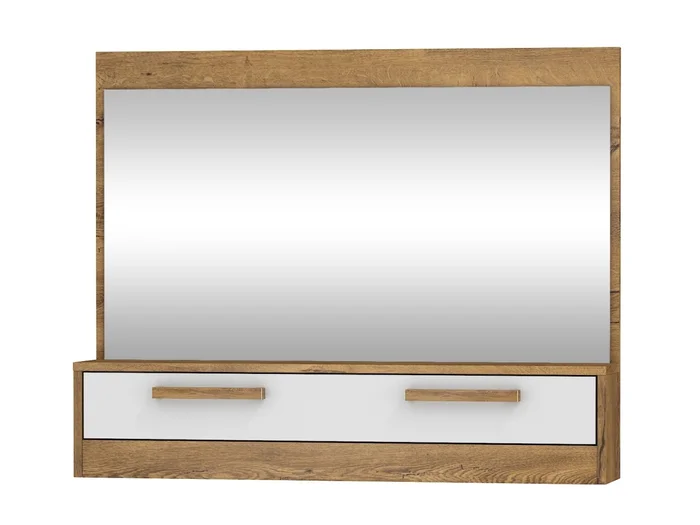 Zrcadlo Gatton s dvířky – dub burgundský/bílý lesk, 100×80×21 cm