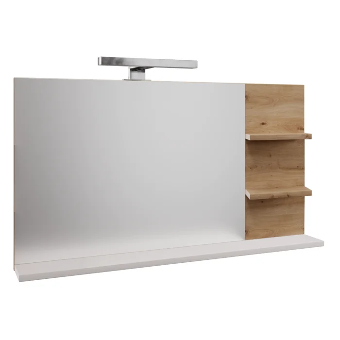 Zrcadlo s LED osvětlením CUBO CUB04, bílá a dub artisan